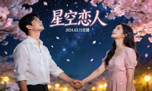 热门韩剧《星空恋人》海报，韩国演员在浪漫场景中